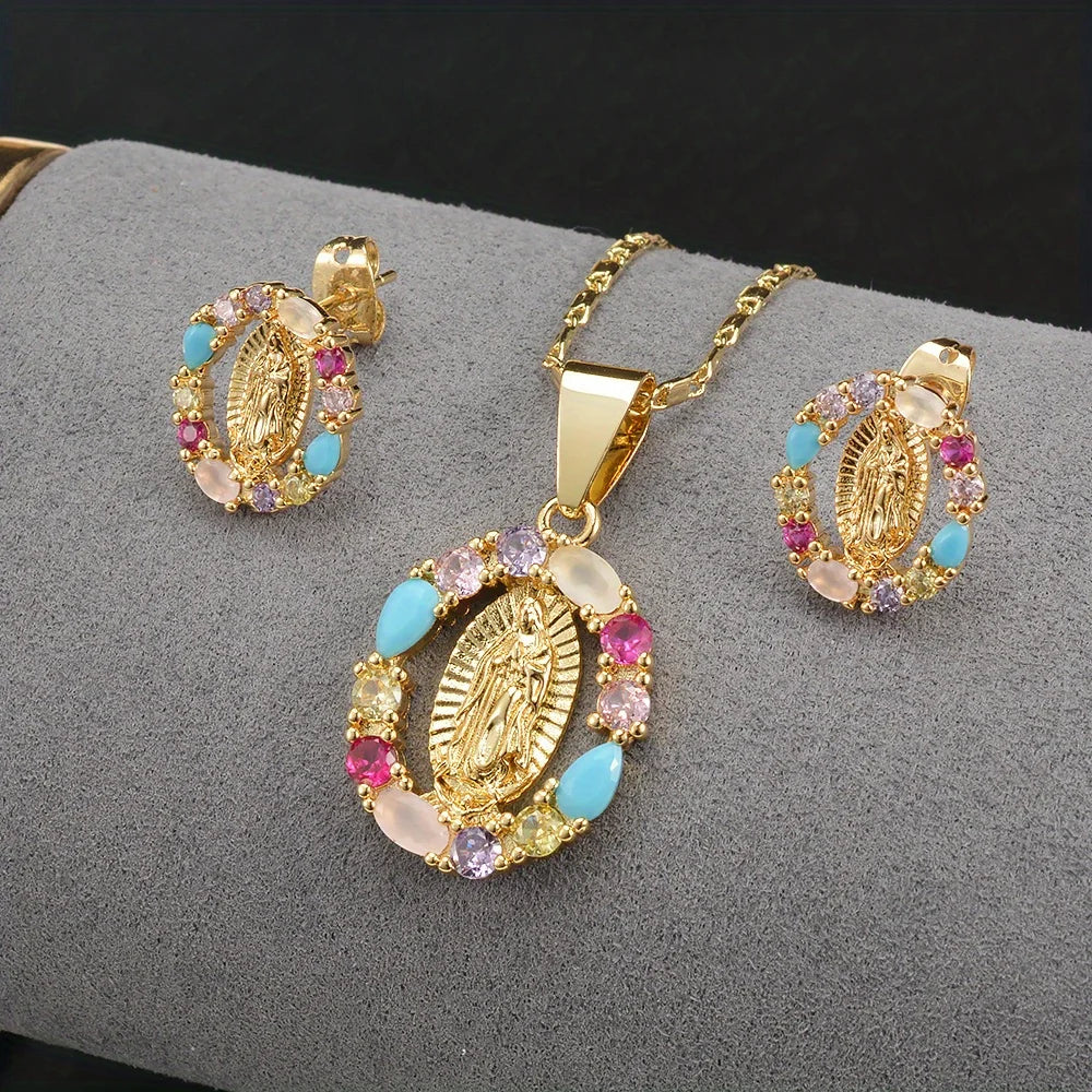 3-Piece Heart-Shaped Oval Guadalupe Pendant Necklace And Earrings set-Dollar Bargains Online Shopping Australia