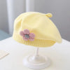 Flower Baby Beret Hat Solid Color Winter Warm Knitted Beanie Cap For Infant Girl Korean Toddler Princess Artist Painter Cap-Dollar Bargains Online Shopping Australia