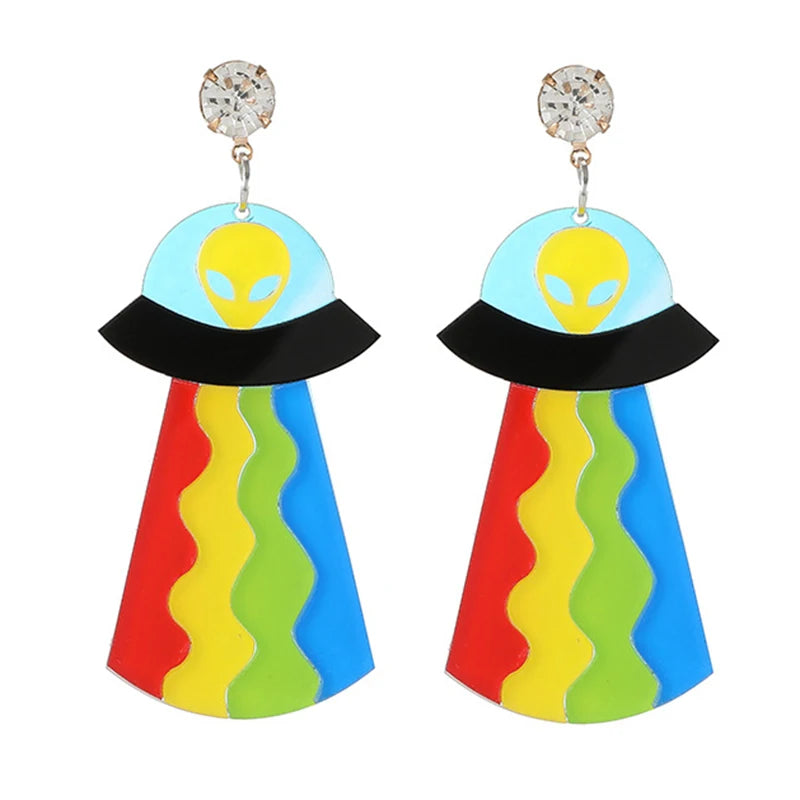 Earrings For Women UFO Acrylic Astronaut Star Lightning Cat Cute Hip Hop Exaggeration Special Creativity Jewelry Rainbow-Dollar Bargains Online Shopping Australia