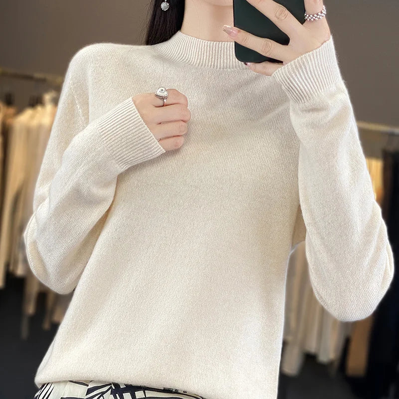 Wool Sweater Women's Loose Half Turtleneck Pullover Spring and Autumn Basic Style Simple Bottoming Top-Dollar Bargains Online Shopping Australia