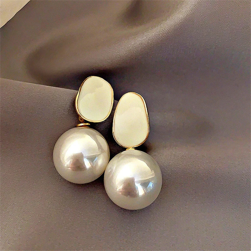 Pink White Pearl Dangle Earrings for Women Black Geometric Acrylic Round Ball Pendants Drop Earrings Elegant Ear Jewelry-Dollar Bargains Online Shopping Australia