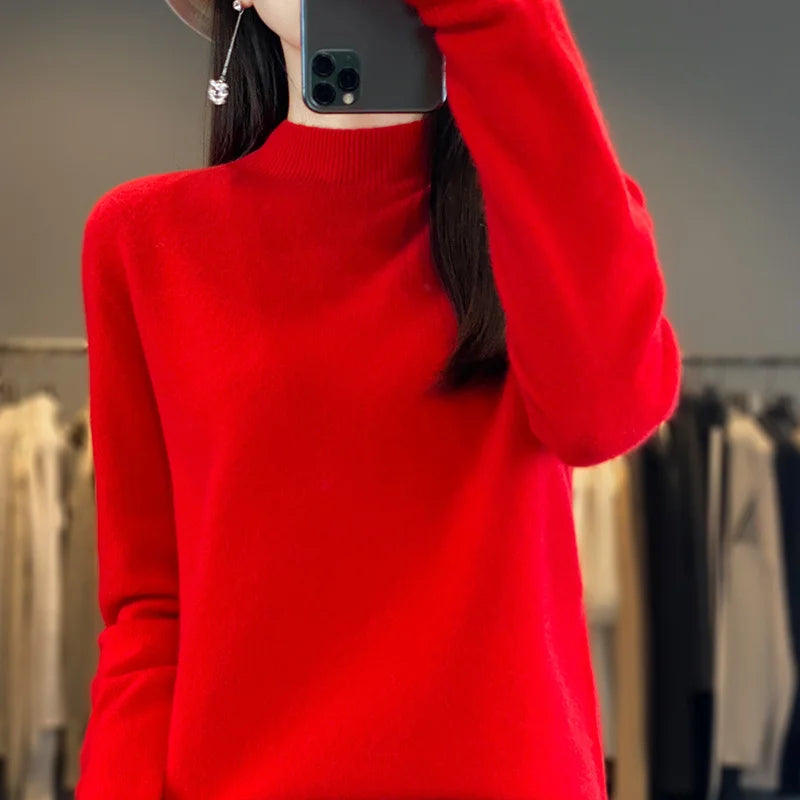 Wool Sweater Women's Loose Half Turtleneck Pullover Spring and Autumn Basic Style Simple Bottoming Top-Dollar Bargains Online Shopping Australia