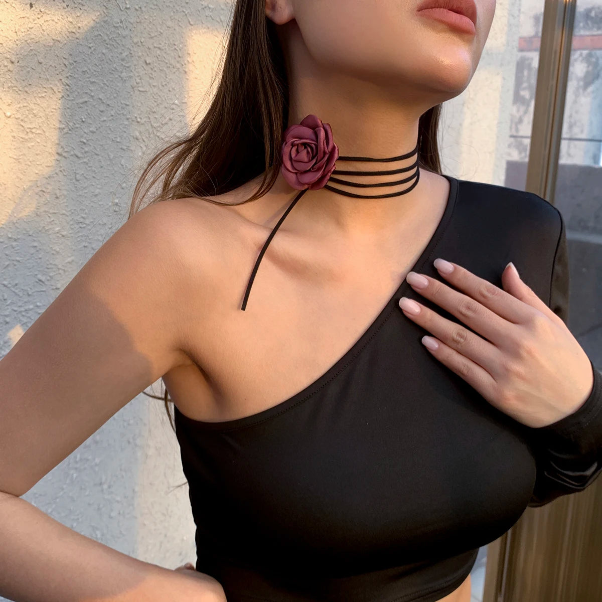 Romantic Gothic Big Rose Flower Clavicle Chain Necklace for Women Ladies Korean Fashion Adjustable Rope Choker Y2K Accessories-Dollar Bargains Online Shopping Australia