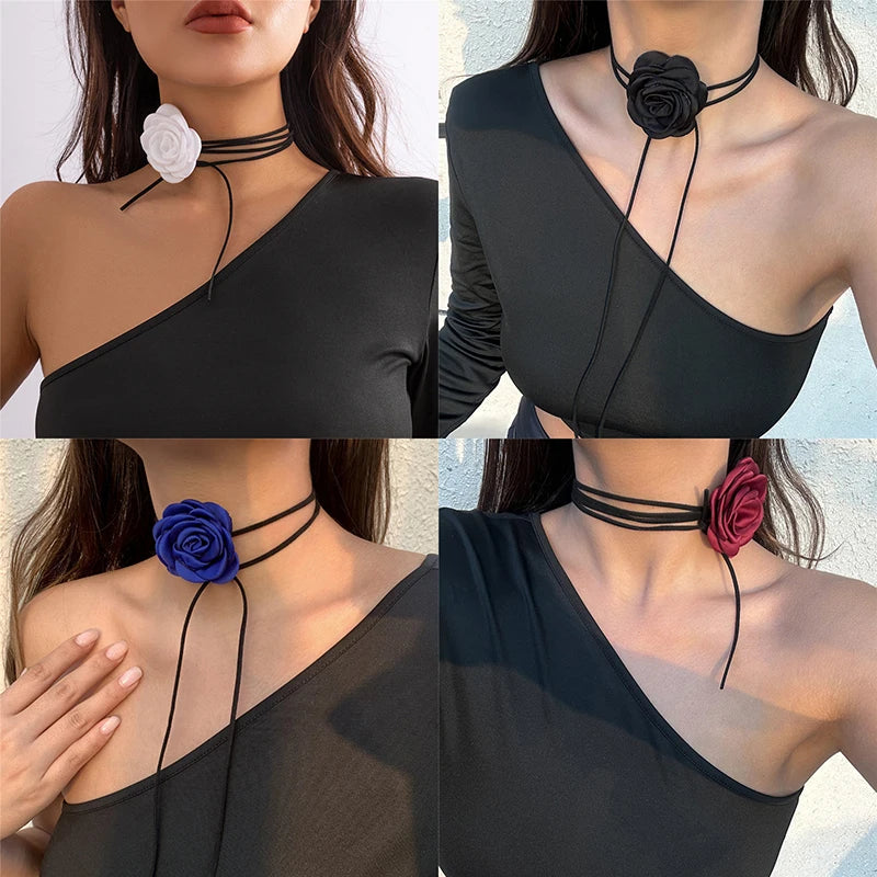 Romantic Gothic Big Rose Flower Clavicle Chain Necklace Women's Fashion Adjustable Rope Necklace Jewelry Accessories-Dollar Bargains Online Shopping Australia