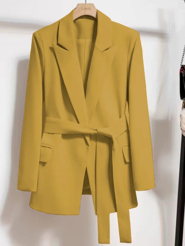 Women's Blazers Spring Autumn Suit Coat Beige Tie Up Jacket Slim Fit Stylish Top Outerwear Office Lady Blazer for Women Clothing-Dollar Bargains Online Shopping Australia