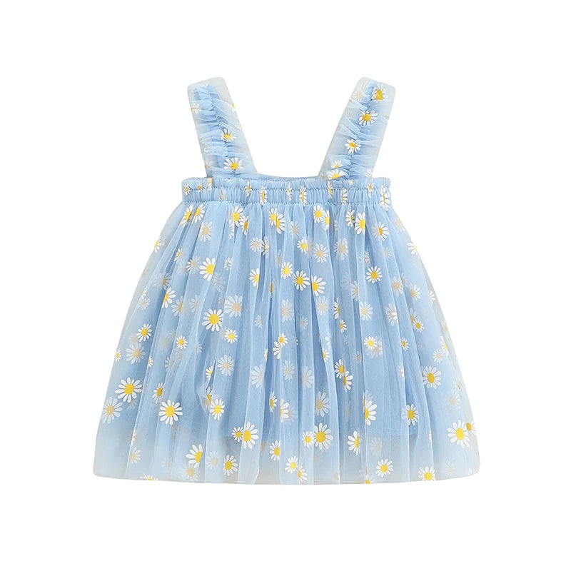 Toddler Dress Kids Girls Party 2023 Summer Sleeveless Daisy Floral Tutu Dress Layered Tulle Dress Princess Birthday Dresses-Dollar Bargains Online Shopping Australia