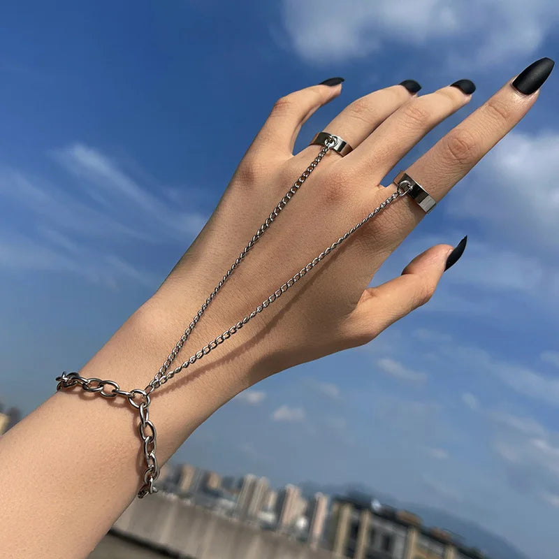 Vintage Punk Butterfly Ring with Bracelet Link Wrist Chain Finger Ring for Women Goth Exaggerated Spider Snake Bracelets Jewelry-Dollar Bargains Online Shopping Australia