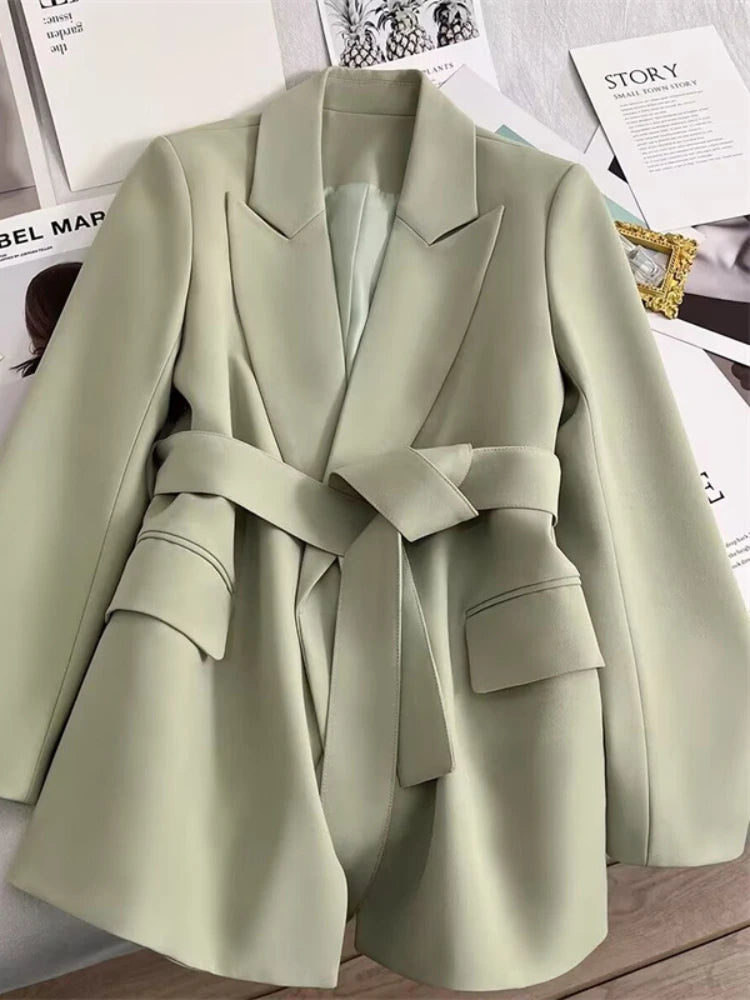 Women's Blazers Spring Autumn Suit Coat Beige Tie Up Jacket Slim Fit Stylish Top Outerwear Office Lady Blazer for Women Clothing-Dollar Bargains Online Shopping Australia