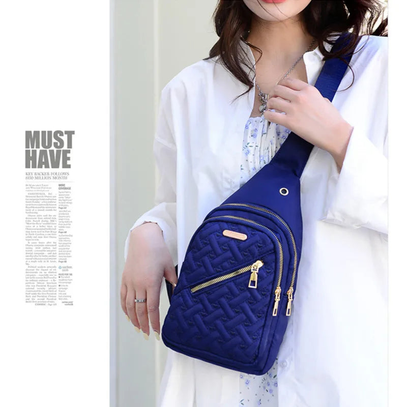 Rhombus Embroidery Thread Women's Bag Fashion Lattice Nylon Chest Handbag Classic Rhombus Single-Dollar Bargains Online Shopping Australia