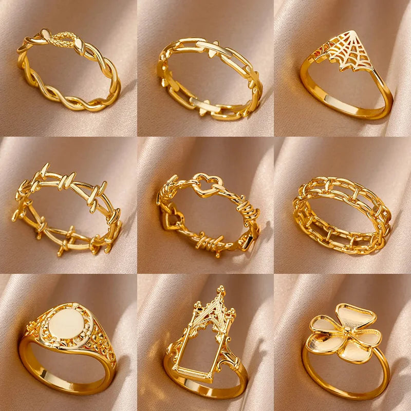 Stainless Steel Heart Rings for Women Vintage Gold Color Twist Barbed Wire Finger Ring Aesthetic Jewelry Gifts-Dollar Bargains Online Shopping Australia