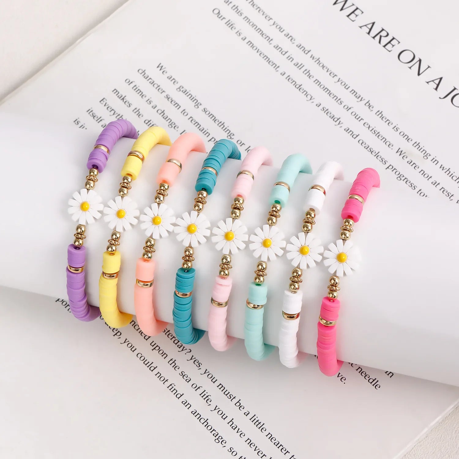 Flower Daisy Bracelets for Women Y2K Accessories Multicolor Polymer Clay Beads Bracelet Bohemia Summer Girl Beach Jewelry-Dollar Bargains Online Shopping Australia