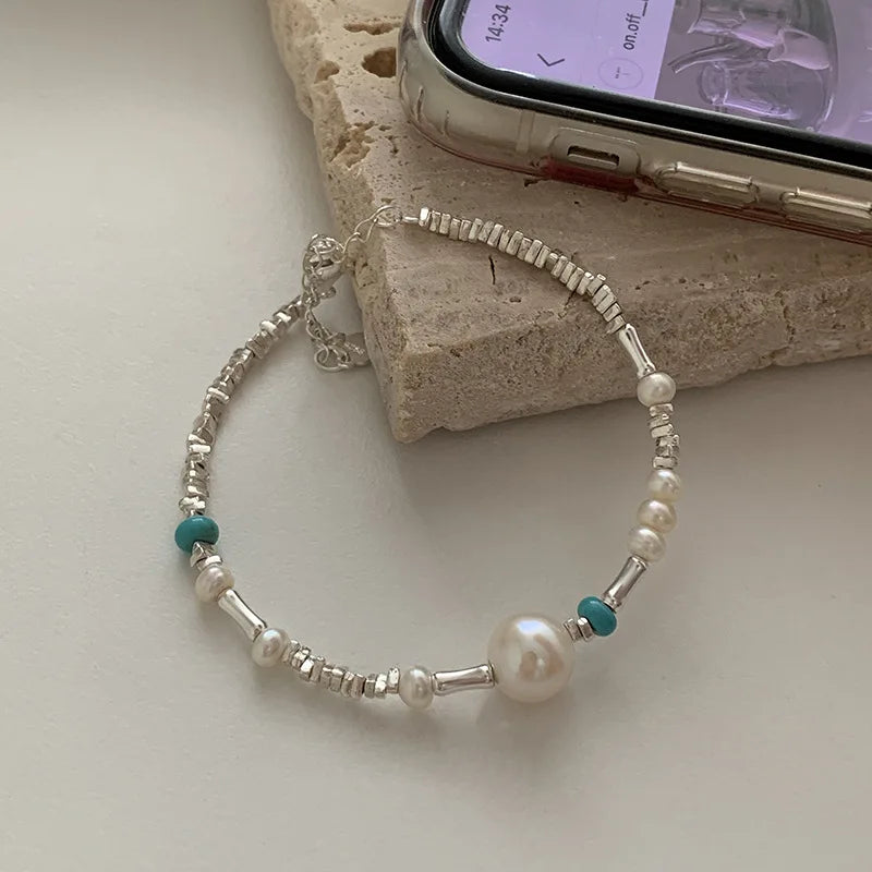 Silver Geometric Bead Pearl Punk Irregular Asymmetric Adjustable Bracelet For Woman Girl Fashion Jewelry-Dollar Bargains Online Shopping Australia