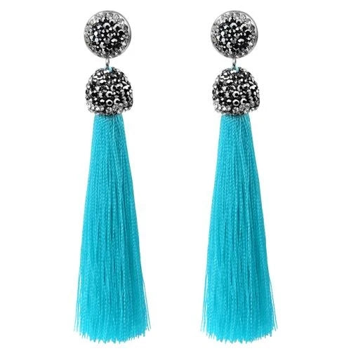 Long Tassel Earrings Handmade Bohemian Unusual Silk Crystal Dangle Drop Hanging Earrings-Dollar Bargains Online Shopping Australia