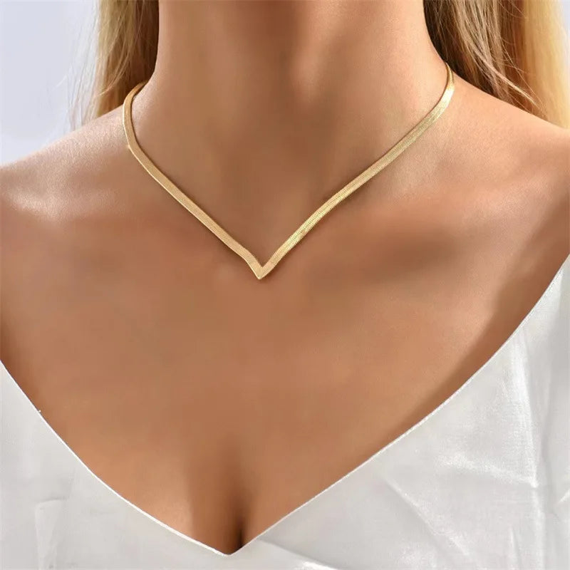 Creative V-shaped Necklace For Women Flat Snake Chain Choker Fashion Blade Chains Neck Accessories Jewelry Gift-Dollar Bargains Online Shopping Australia