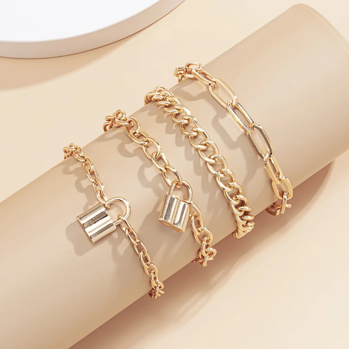 4pcs Punk Curb Cuban Chain Bracelets Set for Women Simple Thick Gold Color Charm Bracelets Fashion Jewelry Accessories New-Dollar Bargains Online Shopping Australia