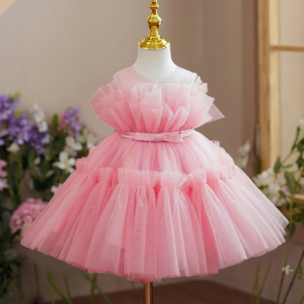 Girl Ruffles Princess Dress Toddler Infantil Wedding Party Prom Gown Kids Evening Bridesmaid Tulle 1 Years Birthday Pink Dresses-Dollar Bargains Online Shopping Australia