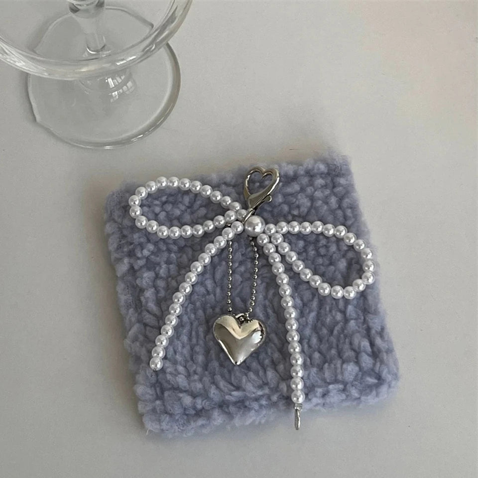 White Bowknot Heart Keychain Women Sweet Charm Pearl Bow Backpack Key Ring Handmade Jewelry Ornament Bags Pendants Gif-Dollar Bargains Online Shopping Australia