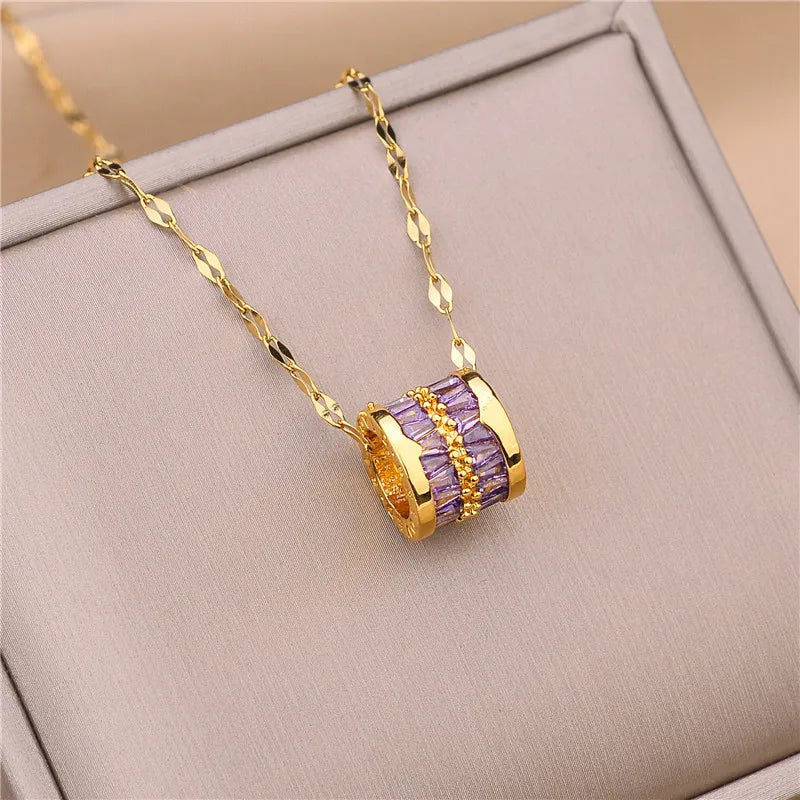 Zircon Crystal Pendant Clavicle Chain Necklace For Women Stainless Steel Jewelry Female Wedding Party Accessorie-Dollar Bargains Online Shopping Australia