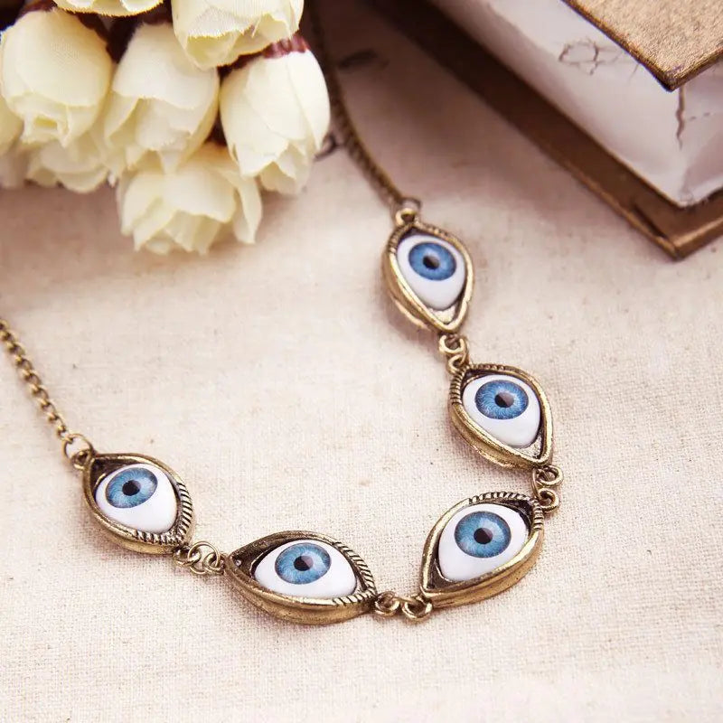 Punk Evil Eye Necklaces Blue Eyeball Connect Exaggeration Multiple Dense Evil Eyes Necklace-Dollar Bargains Online Shopping Australia