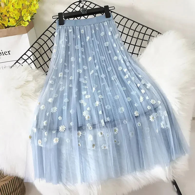 Skirts Women Tender Sweet Korean Style Printed Lady Mesh Ins Classy All-match College Elegant Popular Lovely Girls Stylish Charm-Dollar Bargains Online Shopping Australia