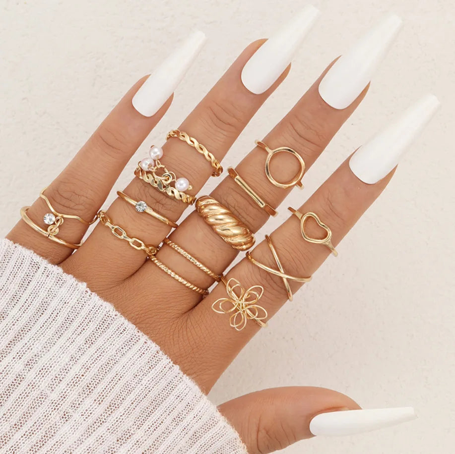 Bohemian Vintage Irregularly Ring Set for Women Gold Color Boho Butterfly Snake Heart Geometric Rings Retro Fashion Jewelry Gift-Dollar Bargains Online Shopping Australia