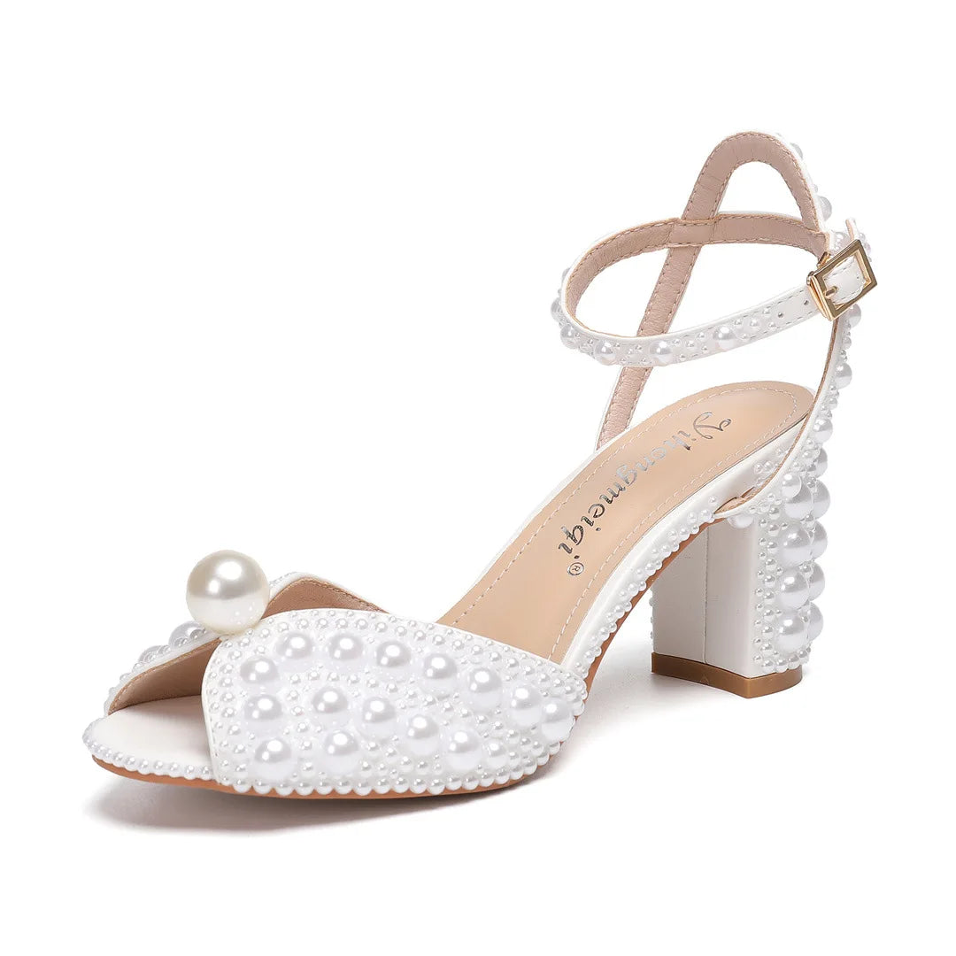 Women Sandals Fashion High Quality Wedding Shoes Women New Pearls Studs Luxury Peep Toe High Heels Buckle Woman Sandal 43-Dollar Bargains Online Shopping Australia