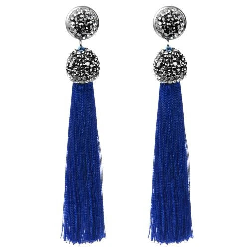 Long Tassel Earrings Handmade Bohemian Unusual Silk Crystal Dangle Drop Hanging Earrings-Dollar Bargains Online Shopping Australia