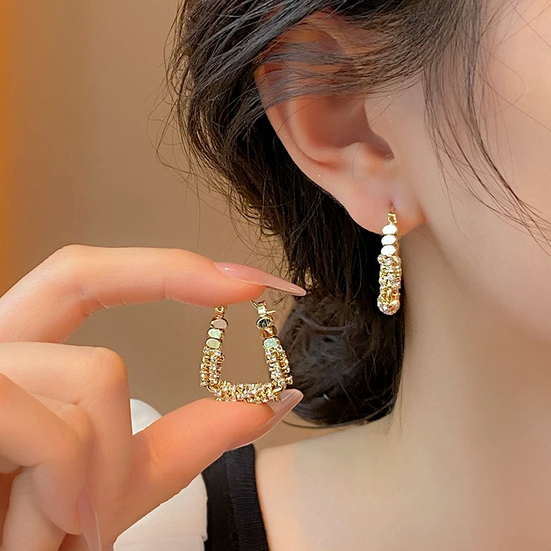 Geometric Irregular Micro Set Zircon Metal Earrings Luxury Ear Accessories Fashion Jewelry-Dollar Bargains Online Shopping Australia