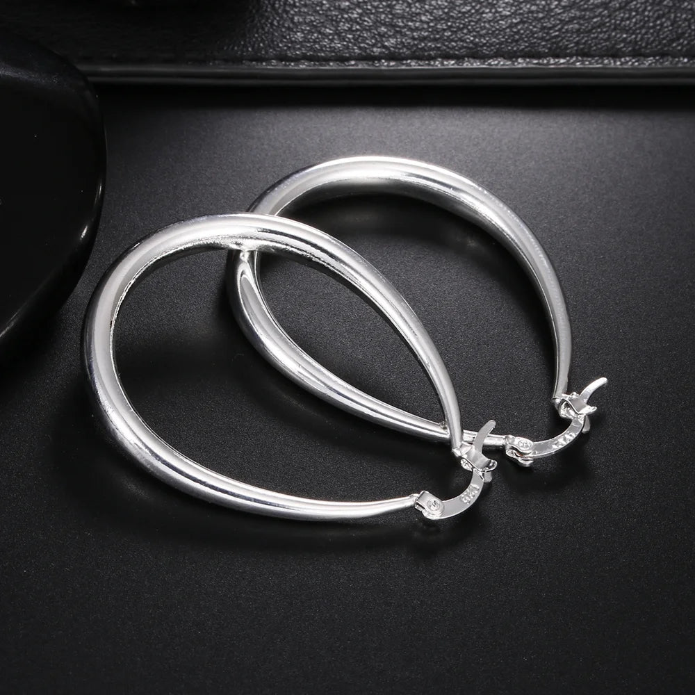 Sterling Silver 41MM Smooth Circle Big Hoop Earrings For Women Fashion Party Wedding Accessories Jewelry Christmas Gifts-Dollar Bargains Online Shopping Australia