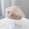 Flower Baby Beret Hat Solid Color Winter Warm Knitted Beanie Cap For Infant Girl Korean Toddler Princess Artist Painter Cap-Dollar Bargains Online Shopping Australia