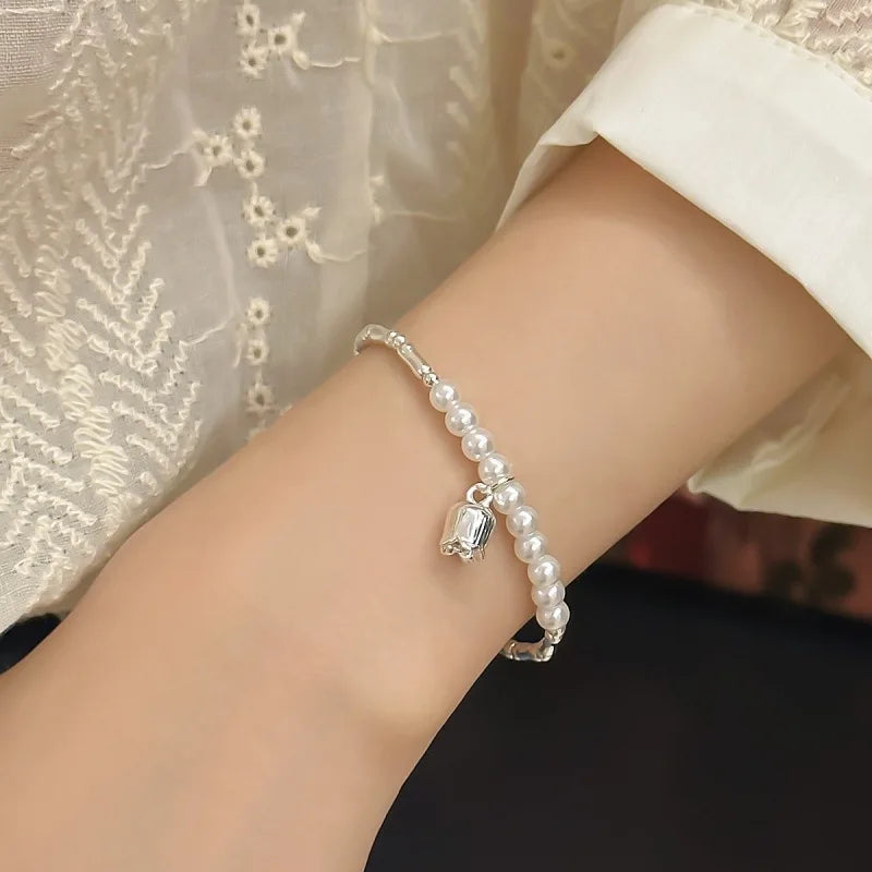 Silver Geometric Bead Pearl Punk Irregular Asymmetric Adjustable Bracelet For Woman Girl Fashion Jewelry-Dollar Bargains Online Shopping Australia