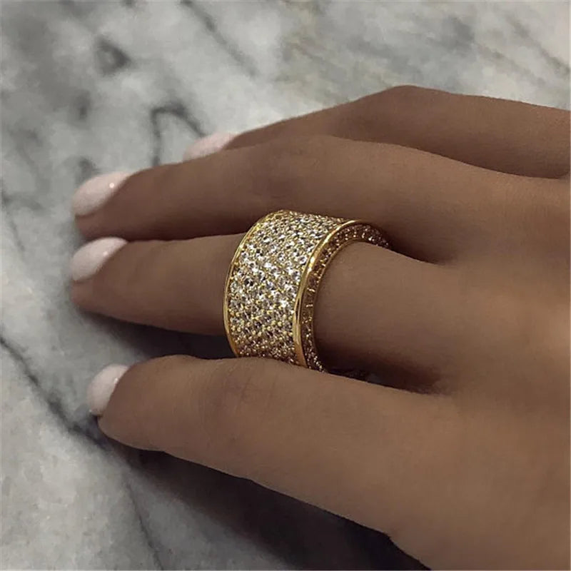 Luxury Wide Promise Rings for Women Pull Paved CZ Sparkling Wedding Bands Rings Silver Color/Gold Color Fashion Jewelry-Dollar Bargains Online Shopping Australia