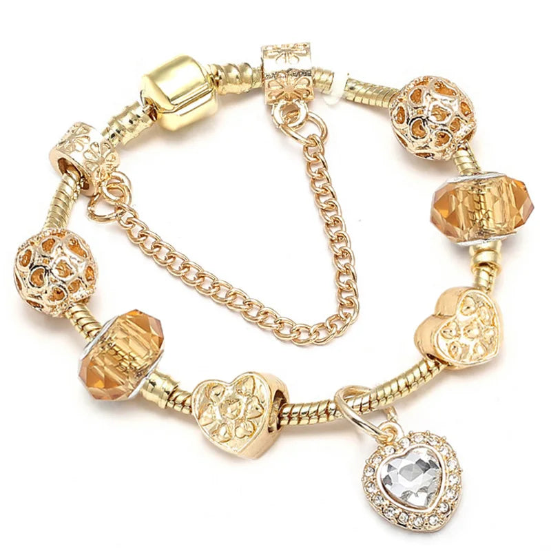 Luxury Crystal Bees Gold Color Charm Bracelet For Girl Murano Glass Beads Fine Bracelet For Women Couple DIY Jewelry Gift-Dollar Bargains Online Shopping Australia