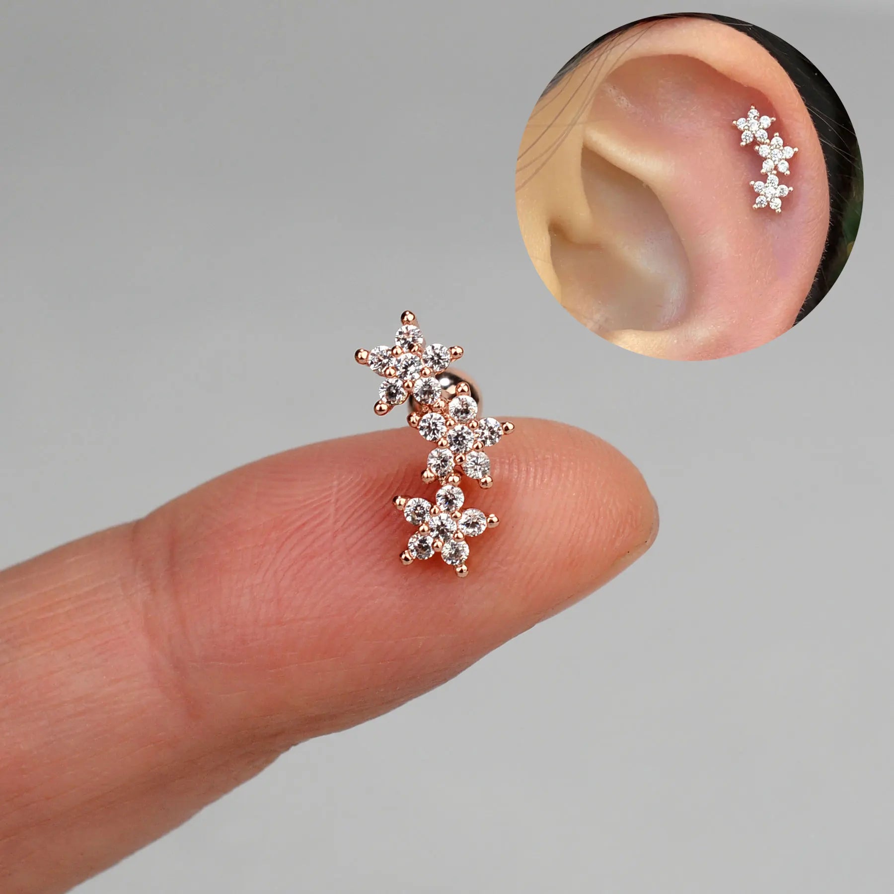 Flower Leaf Tragus Helix Piercing Studs Earrings Women Mini Crystal CZ Stainless Steel-Dollar Bargains Online Shopping Australia