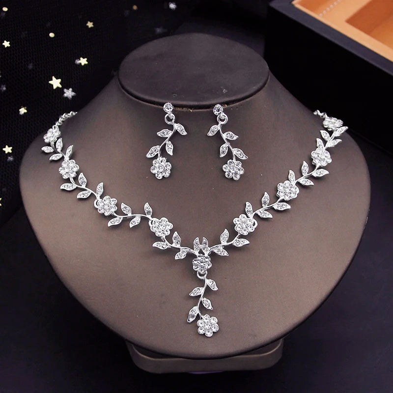 Crystal Tiaras Bridal Jewelry Sets for Women Crown Flower Choker Necklace Sets Wedding Bride Costume Jewelry Set-Dollar Bargains Online Shopping Australia