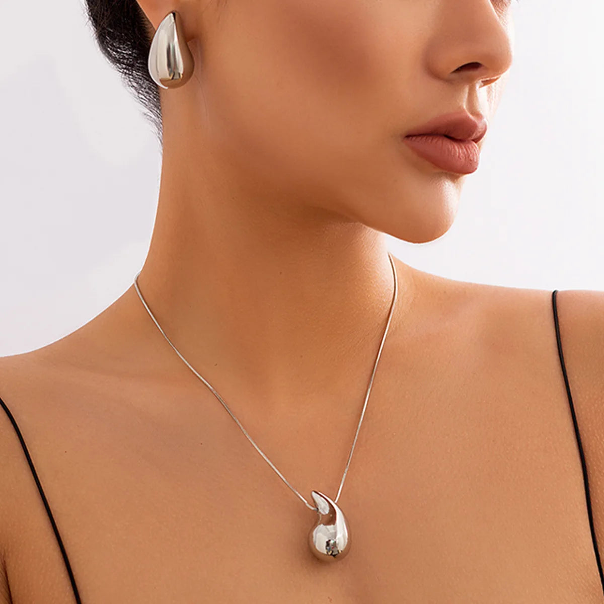 Stainless Steel Necklace For Women Jewelry Metal Vintage Waterdrop Pendant Earrings Necklace Set Birthday Gift-Dollar Bargains Online Shopping Australia