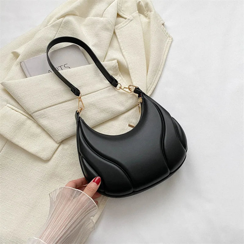 Retro Solid Color Shoulder Bag PU Leather Handbags for Women Simple Ladies Underarm Bag Designer Hobos Saddle Crescent Chic Bag-Dollar Bargains Online Shopping Australia