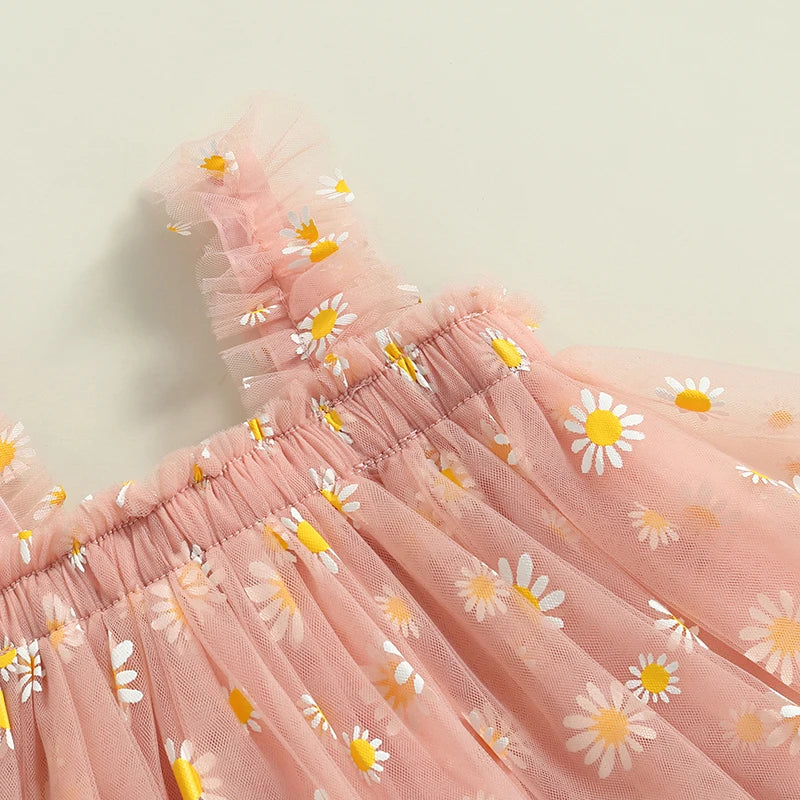 Toddler Dress Kids Girls Party 2023 Summer Sleeveless Daisy Floral Tutu Dress Layered Tulle Dress Princess Birthday Dresses-Dollar Bargains Online Shopping Australia