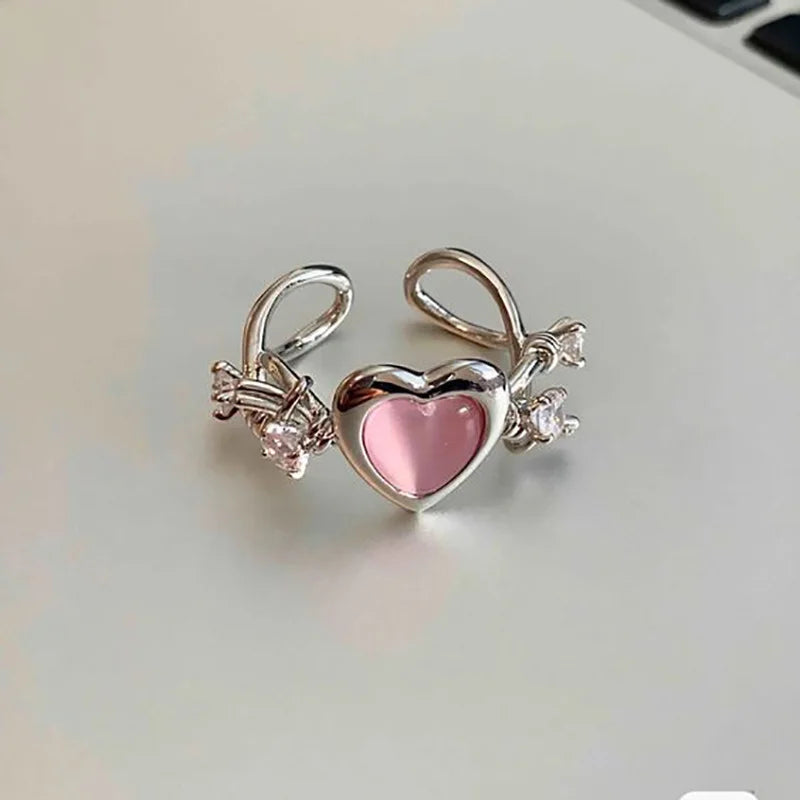 Y2K Crystal Rings Kpop Heart Adjustable Ring Irregular Geometry Punk Vintage Rings Set for Women Girls-Dollar Bargains Online Shopping Australia