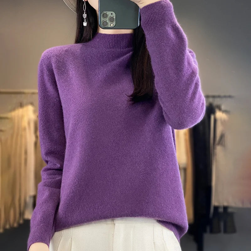 Wool Sweater Women's Loose Half Turtleneck Pullover Spring and Autumn Basic Style Simple Bottoming Top-Dollar Bargains Online Shopping Australia