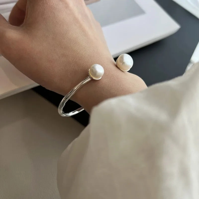 Silver Geometric Bead Pearl Punk Irregular Asymmetric Adjustable Bracelet For Woman Girl Fashion Jewelry-Dollar Bargains Online Shopping Australia