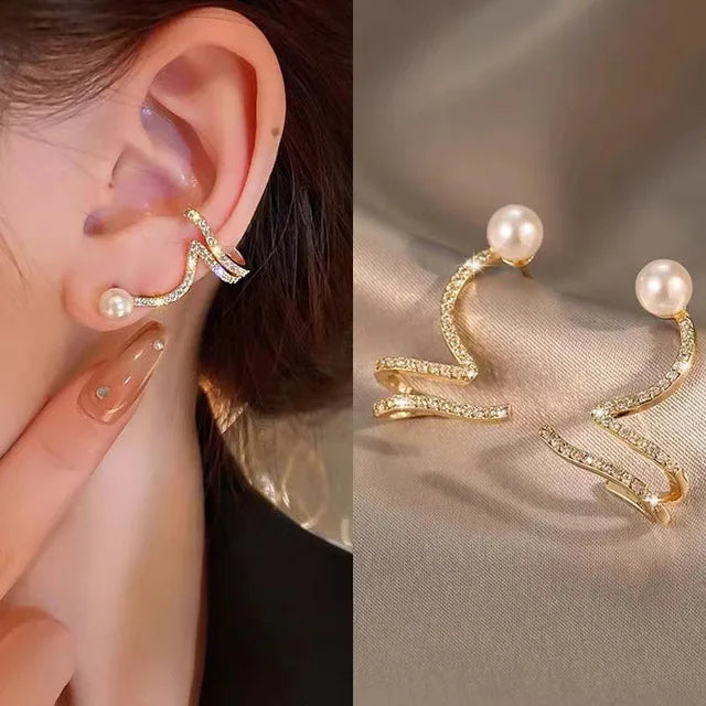 Korean Vintage Pearl Crystal Earrings For Women Jewelry High-class Luxury Zircon Flower Butterfly Leaf Women's Stud Earrings-Dollar Bargains Online Shopping Australia