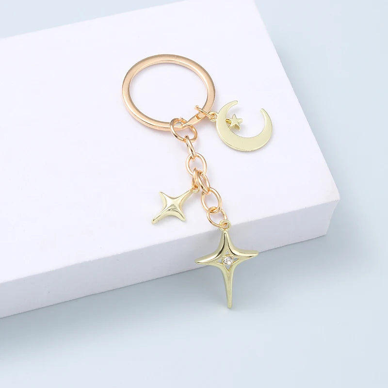 Y2K Keychains Star Moon Metal Key Rings For Women Men Friendship Gift Handbag Decoration Handmade Jewelry-Dollar Bargains Online Shopping Australia