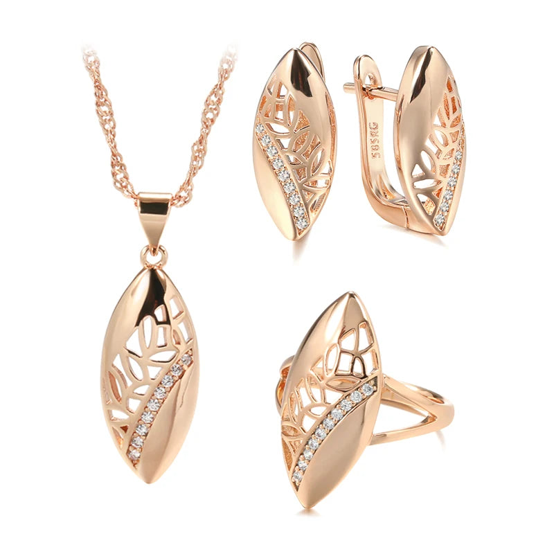 Ethnic Bride Wedding Jewelry Sets Rose Gold With Natural Zircon Necklace Earring Ring Luxury Women Jewelry-Dollar Bargains Online Shopping Australia