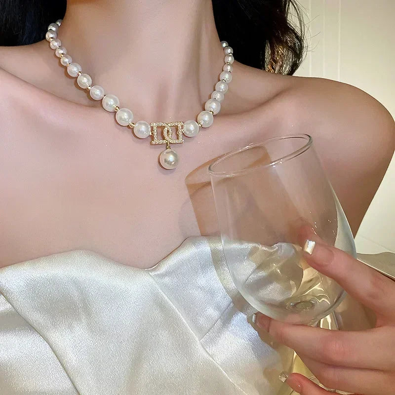 Women Elegant Pearl Clavicle Chain Collares Ladies Short Pendant Necklaces Earrings Choker Jewelry set-Dollar Bargains Online Shopping Australia