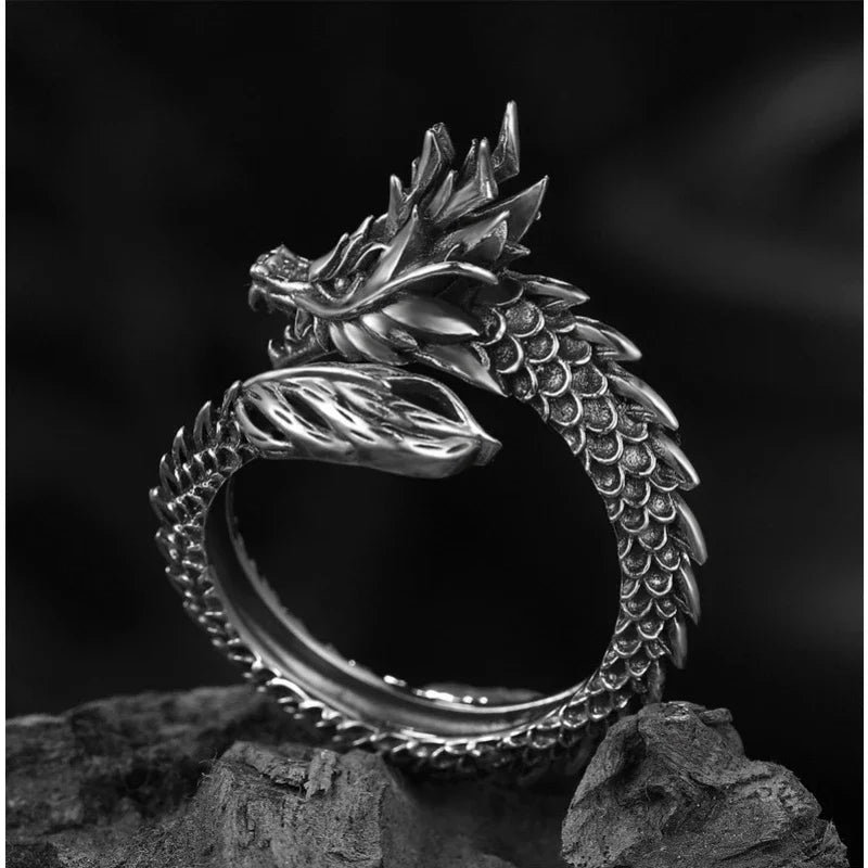 Vintage Dragon Adjustable Rings for Men Retro Gothic Animal Finger Opening Ring Punk Hiphop Party Fashion Jewelry Accessories-Dollar Bargains Online Shopping Australia