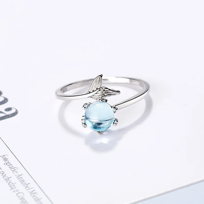 Whale Tale Mermaid Blue Green Leaf Silver Color Finger Rings Stackable Moon Stone Women Jewelry-Dollar Bargains Online Shopping Australia