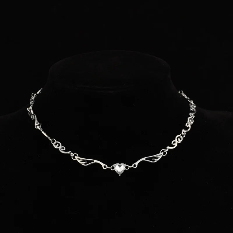 Y2K Silver Color Irregualr Choker Necklace for Women Girls Love Heart Crystal Clavicle Chain Necklace-Dollar Bargains Online Shopping Australia