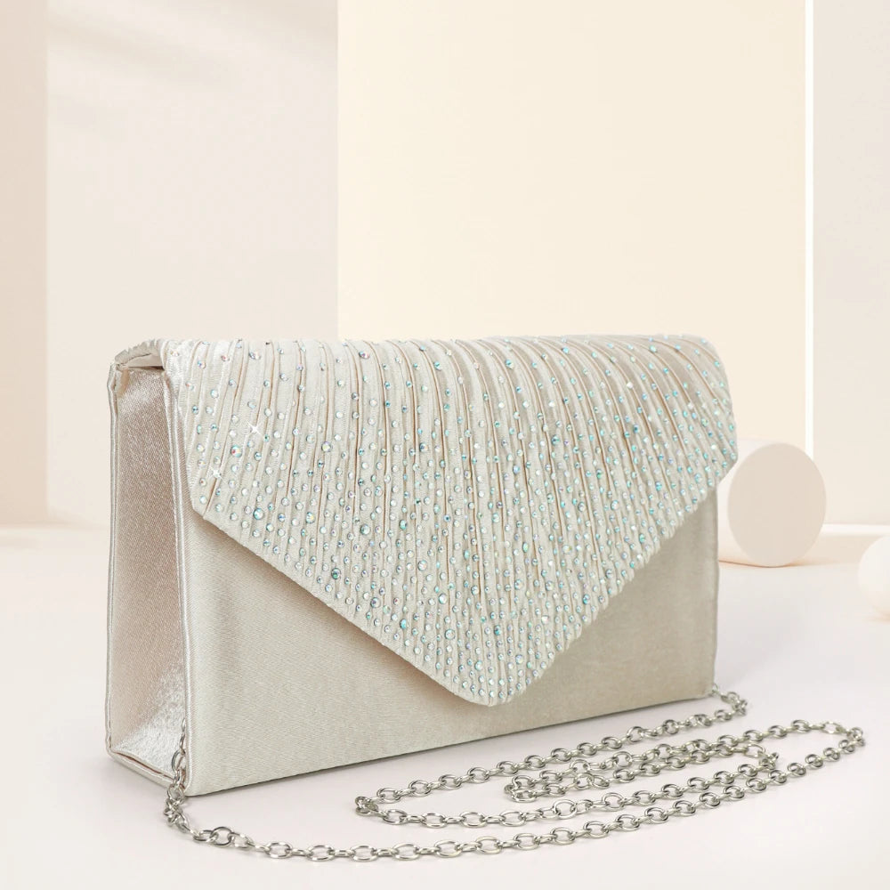 Elegant Rhinestone Evening Bag Ruched Clutch Purse Luxury Flap Handbag-Dollar Bargains Online Shopping Australia