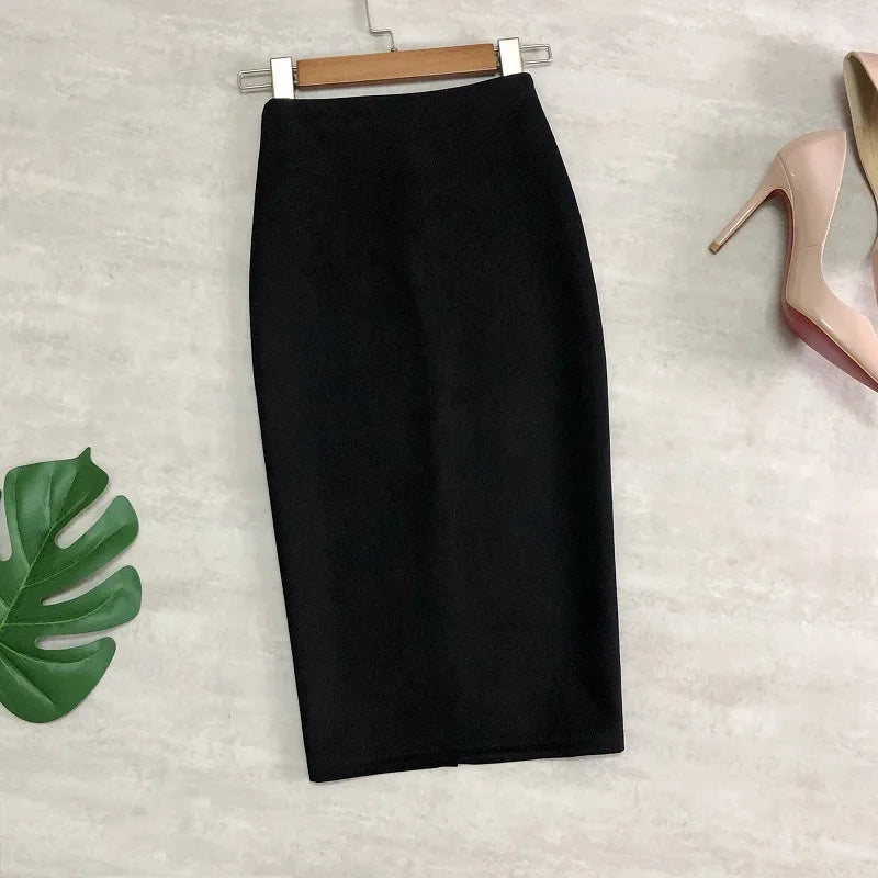 Multi Pencil Skirt Womens Solid Color High Waist Suede Sheath Back Split Midi Bodycon Skirts-Dollar Bargains Online Shopping Australia